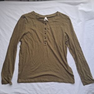 Nwt Pact Olive Green Long Sleeve Henley Shirt 100% Organic Cotton